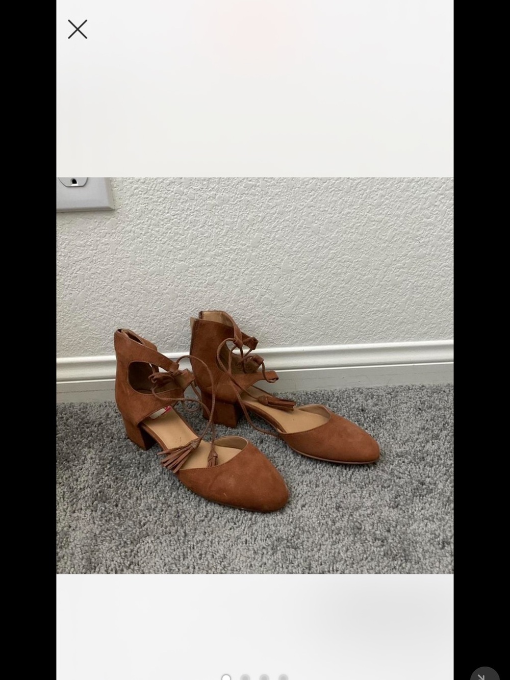 Franco Sarto Tan Suede Lace-Up Pointed Toe Low Heel Flats